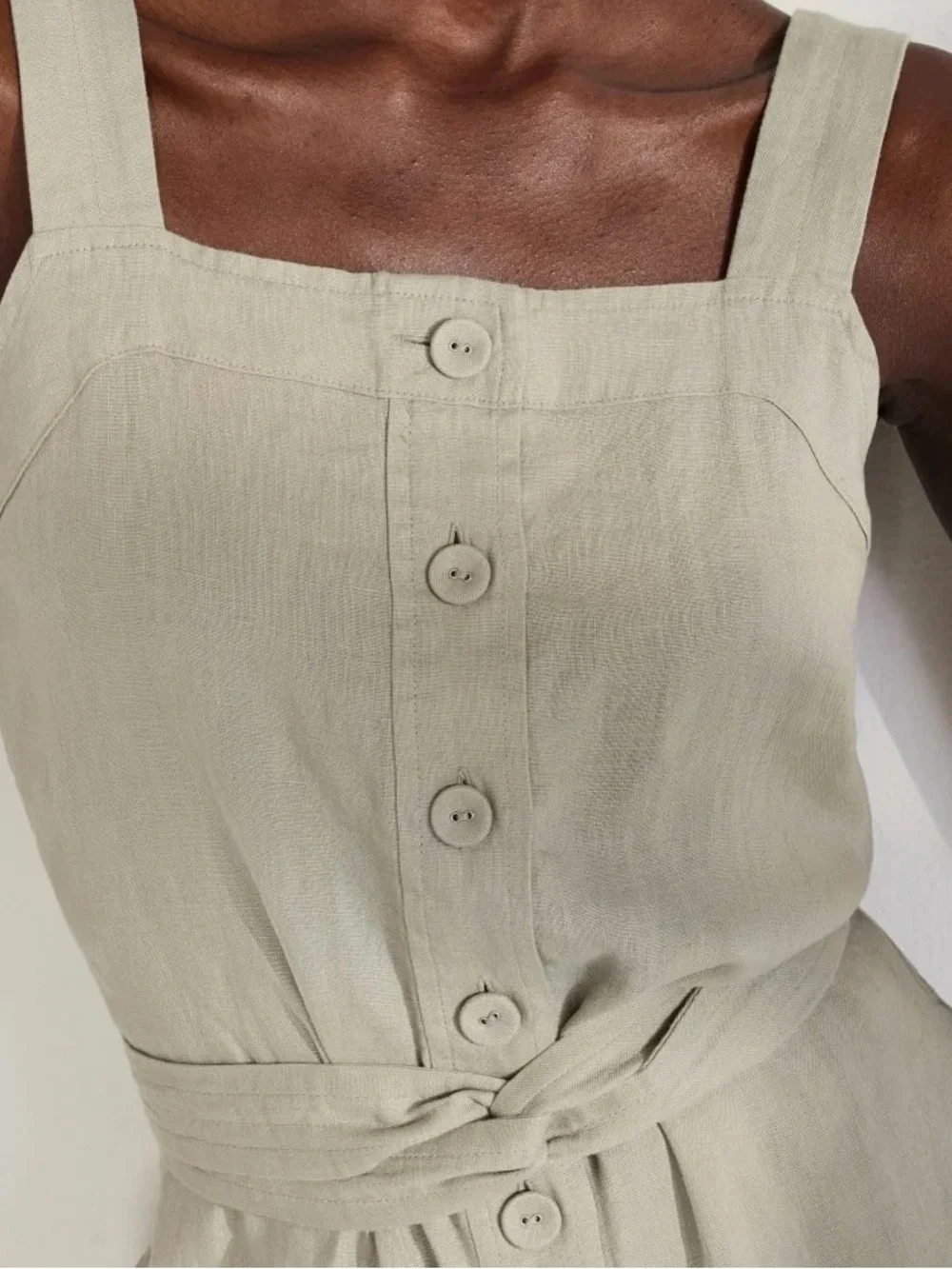 EVERLANE Linen Jumpsuit in Seagrass Beige